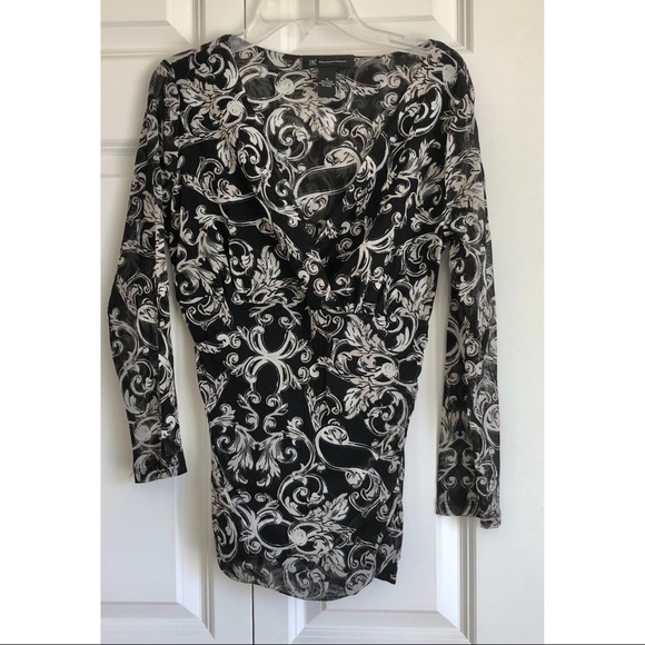 INC International Concepts Medium Printed Faux-Wrap Top Eastern Floral, Black an - Picture 1 of 5